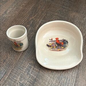 Shakers And Thangs Pottery‎ Spoon Rest Painted Rooster Chickens/toothpick holder